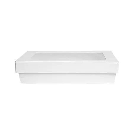 PETITES BOÎTES+COUVERCLES AVEC FÊNETRE THEPACK 1300 ML 21x14x5 CM BLANC CARTON NANO-MICRO + PP + OPP (200 UNITÉ)